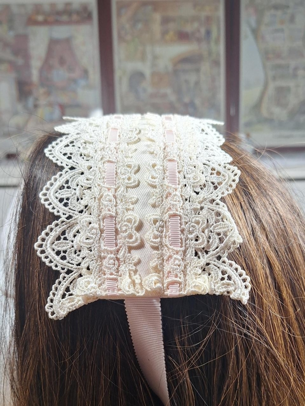 Innocent World Ivory & Pink Lacy Headdress | Classic Lolita 🎀🌸
